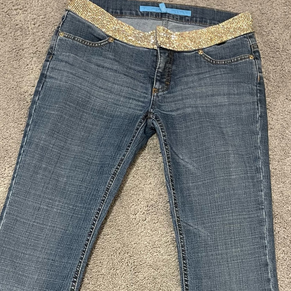 Escada Sport Rhinestone Denim with Bling Belt. Made in Italy Low Rise Y2K